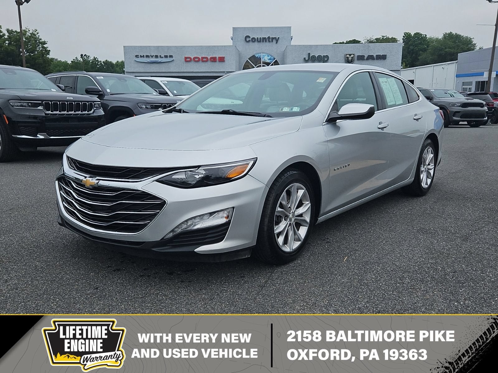2019 Chevrolet Malibu LT in Silver Ice Metallic — front three-quarter view