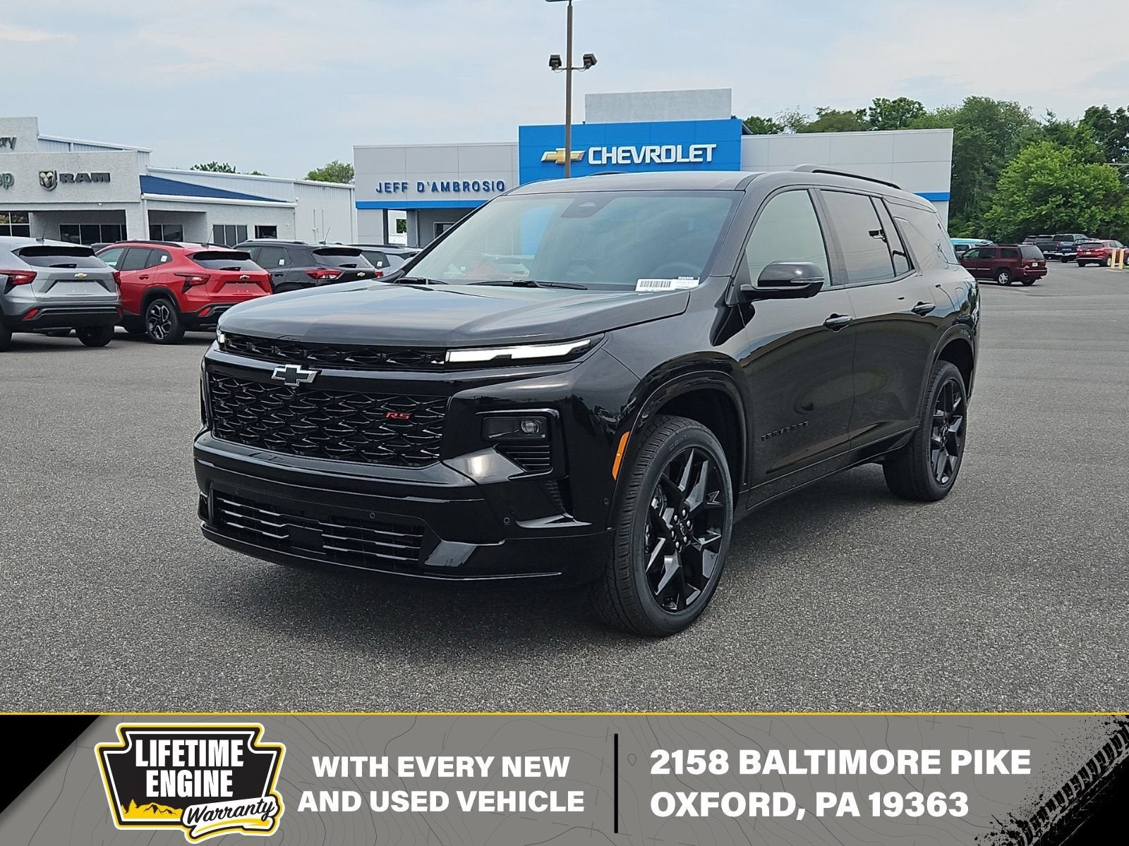 2026 Chevrolet Traverse RS in Mosaic Black Metallic — front three-quarter view