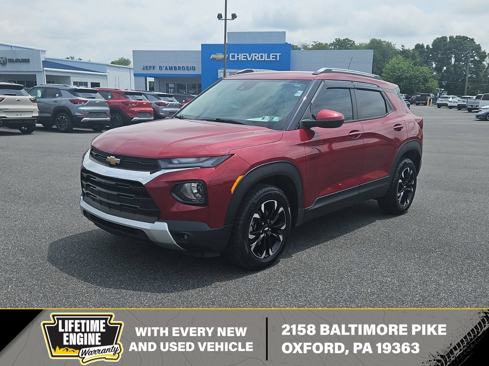 2021 Chevrolet Trailblazer LT in Scarlet Red Metallic — front three-quarter view