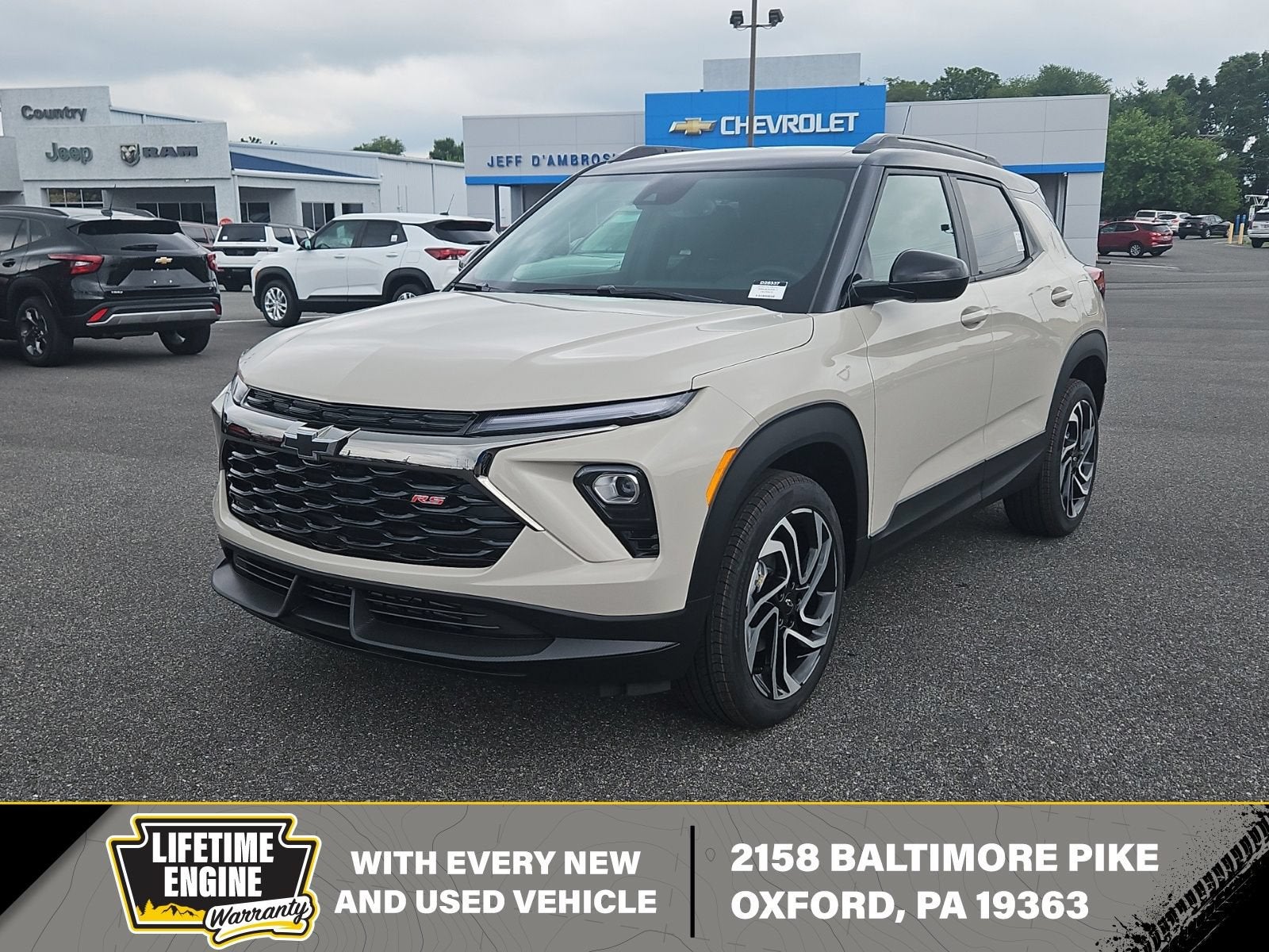 2026 Chevrolet Trailblazer RS in White Sands — front three-quarter view
